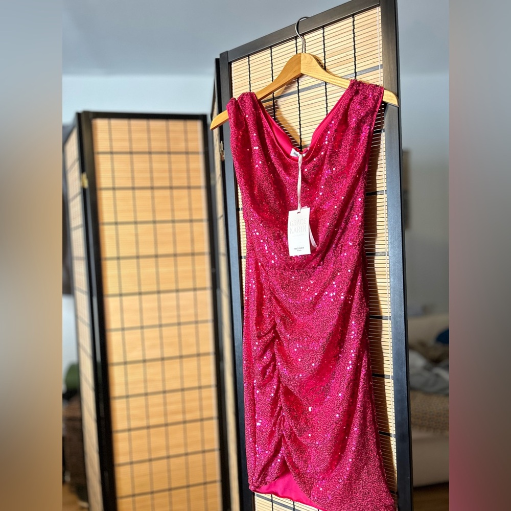 GRACE KARIN Sequin Dress One Shoulder Sparkly Glitter